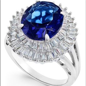 Simulated Sapphire 925 Sterling Double Halo Ring 8